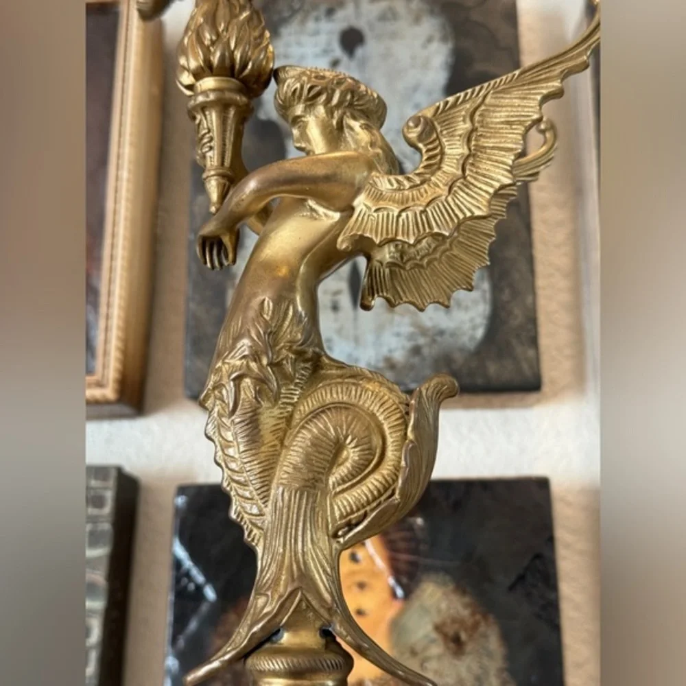 Brass‎ French Empire Style Gilt Candelabra Siren